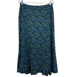 Choices Size Petite Large Women Maxi Skirt Blue Green Floral Print Jewel Tones